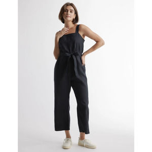 Quince 100% European Linen Square Neck Jumpsuit Black L
